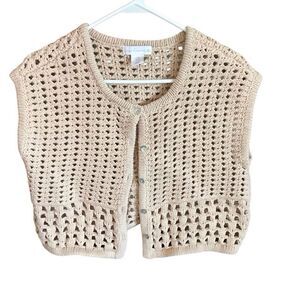 House of Harlow 1960 crochet vest button front boho beige sweater vest Size M